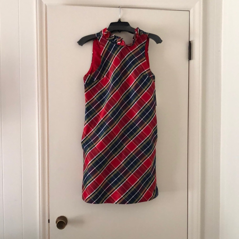 Christmas plaid a-line dress with ruffle neck line
